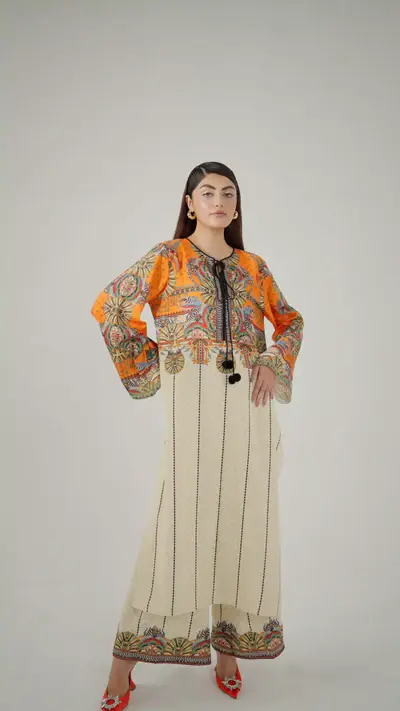 Ivory Petal Print Stitched 2Pcs