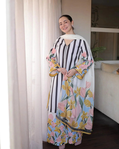 3PC Shamoz silk shirt & trouser Unstiched